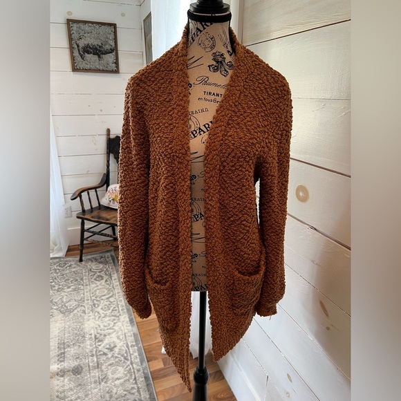 Zenana large Cozy Brown Women's Popcorn Sweater cardigan brown/rust colored, EUC - Picture 1 of 7